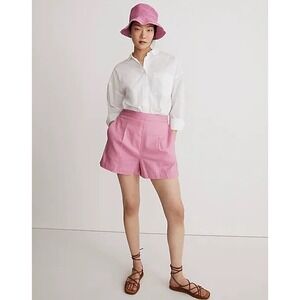 Madewell Linen Blend Shorts Womens Size M Pink Pull On High Rise Pleated NWT